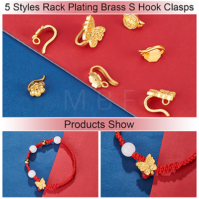   20Pcs 5Style Rack Plating Brass S Hook Clasps KK-PH0004-18-1