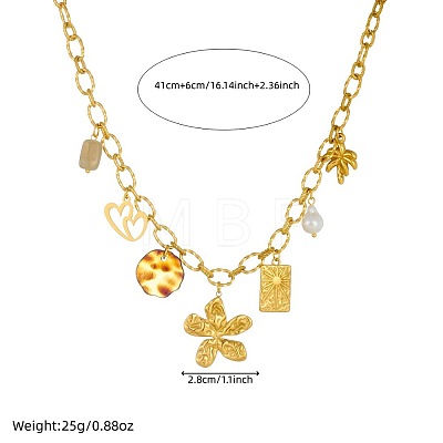 304 Stainless Steel Flower Heart Tree & Plastic Pearl & Resin Disc Multi-Charm Bib Necklaces for Women WG8B7B1-01-1