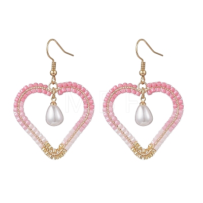 Heart 304 Stainless Steel Glass Seed Beads Dangle Earrings EJEW-MZ00646-1