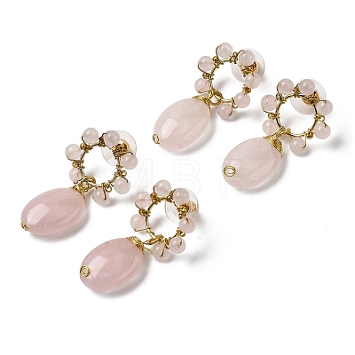 Natural Rose Quartz Dangle Stud Earrings EJEW-G454-01G-05-1