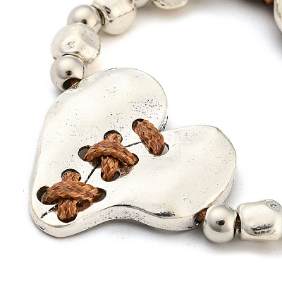 Alloy Splite Heart Beaded Bracelet BJEW-A143-01-1