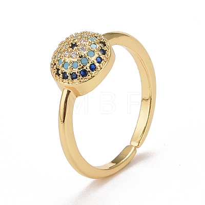 Colorful Cubic Zirconia Flat Round Open Cuff Ring RJEW-G251-02G-1