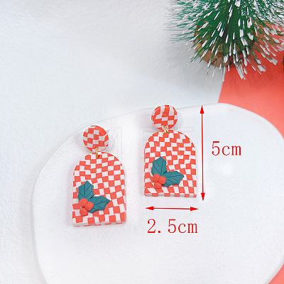 Christmas Polymer Clay & Brass Dangle Stud Earrings FS-WGF7104-02-1
