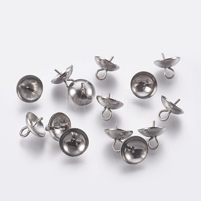 201 Stainless Steel Cup Pearl Peg Bails Pin Pendants STAS-P196-07-1