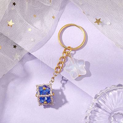 Glass Seed Bead Cube with Acrylic Star Keychain KEYC-MZ00027-02-1