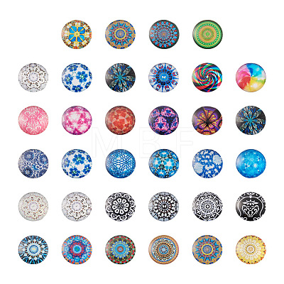 Yilisi Printed Glass Half Round/Dome Cabochons GGLA-YS0001-01-1