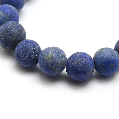 Natural Frosted Lapis Lazuli Round Bead Strands G-M064-6mm-08-1