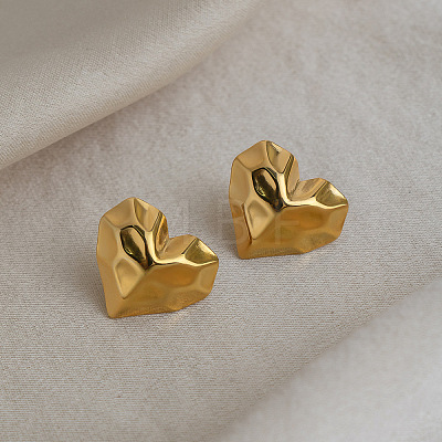 French Vintage Style Stainless Steel Textured Heart Stud Earrings for Women EI9252-1-1