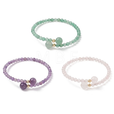 Natural Gemstone Beaded Cuff Bangles BJEW-JB13328-1