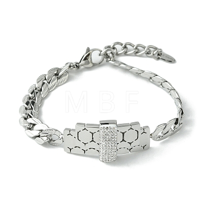 Cubic Zirconia Rectangle Link Bracelet with 304 Stainless Steel Chains BJEW-Q775-01P-1