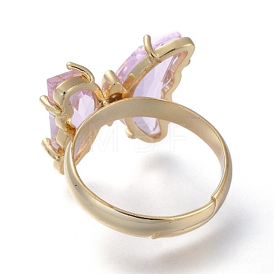 Adjustable Brass Glass Finger Rings RJEW-P148-A01-13-1