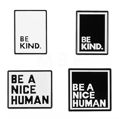 4Pcs 4 Style Be A Nice Human & Be Kind Enamel Pin JEWB-SZ0001-16-1