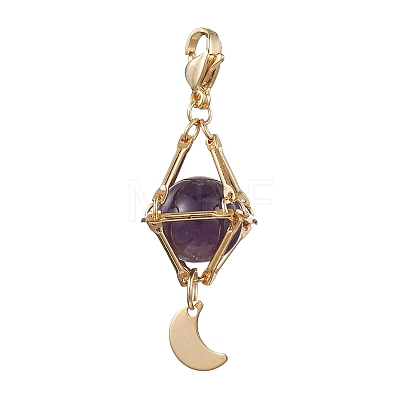 Natural Amethyst Brass Pendant Decorations HJEW-JM01817-03-1