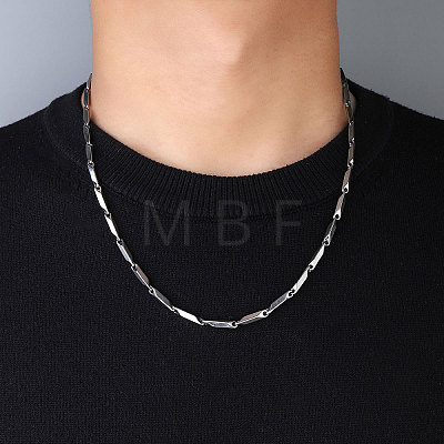 201 Stainless Steel Rectangle Bar Link Chain Necklace NJEW-Q336-05A-P-1