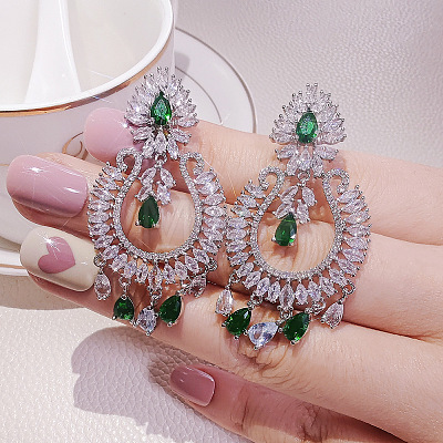 Teardrop Brass Micro Pave Cubic Zirconia Chandelier Earrings FS-WG7EBA5-01-1