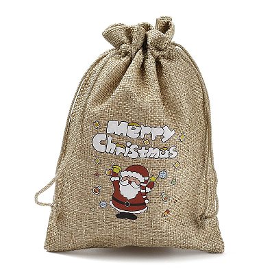 Christmas Printed Burlap Packing Pouches Drawstring Bags ABAG-Q053-02B-07-1