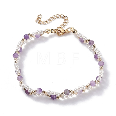 Natural Amethyst & Shell Pearl Beaded Bracelets BJEW-TA00041-03-1