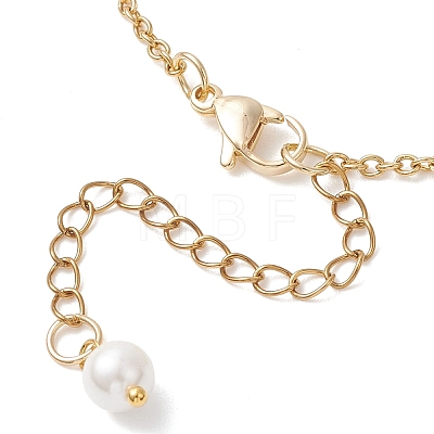 Shell Pearl White Round Pendant 304 Stainless Steel Cable Chain Necklaces for Women NJEW-JN05760-02-1