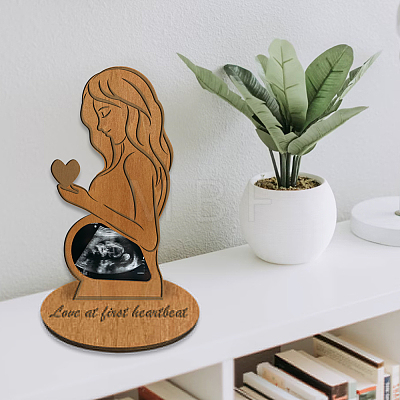 Wood Pregnant Woman Picture Frame Stand DJEW-WH0061-001-1