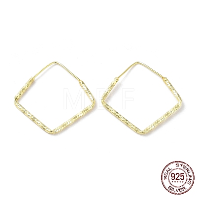 925 Sterling Silver Textured Rhombus Hoop Earrings EJEW-K258-05G-1