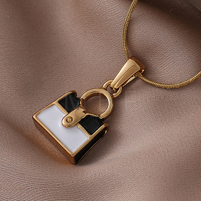304 Stainless Steel Enamel White and Black Handbag Pendant Necklaces for Women ZO0071-1