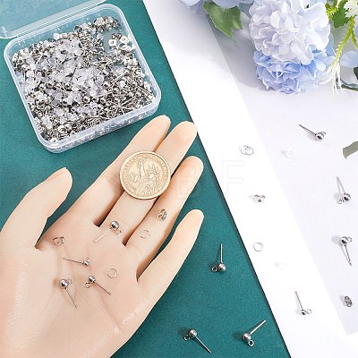 SOFPLATE 150Pcs 3 Size 202 Stainless Steel Ball Stud Earring Findings STAS-SP0001-53-1