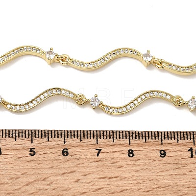 Brass Micro Pave Clear Cubic Zirconia Wave Link Chain Necklaces for Women NJEW-B157-22G-1