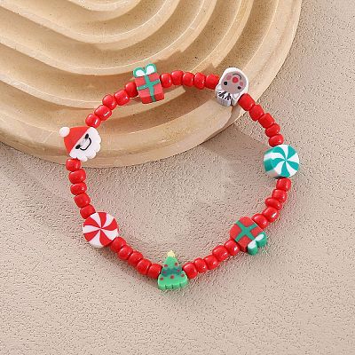 Christmas Polymer Clay and Glass Seed Beads Bracelets for Women FS-WG67216-01-1