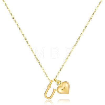 Brass Initial and Heart Pendant Necklaces for Women FS-WG01F32-21-1