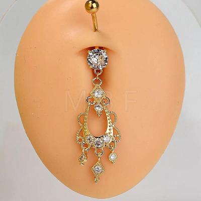 304 Stainless Steel Pave Clear Cubic Zirconia Curved Barbell Dangle Belly Rings FS-WG828D7-11-1
