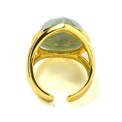 Teardrop Natural Amazonite Open Cuff Rings RJEW-C087-01G-02-1