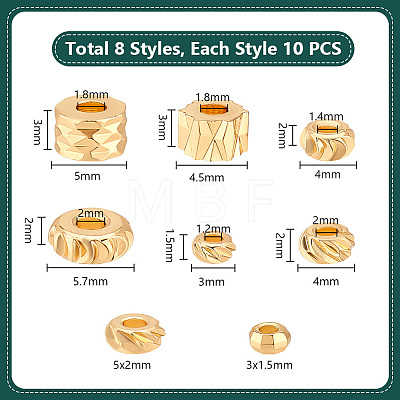   80Pcs 8 Styles Rack Plating Brass Spacer Beads KK-PH0006-28-1