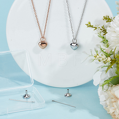 2Pcs 2 Colors 304 Stainless Steel Heart Urn Ashes Necklaces NJEW-CN0001-28A-1