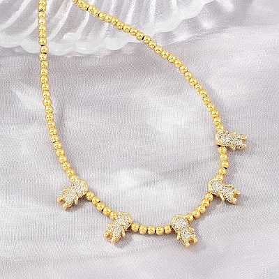 Brass Micro Pave Clear Cubic Zirconia Boy and Round Beaded Necklaces KK-CBA4547-14G-1