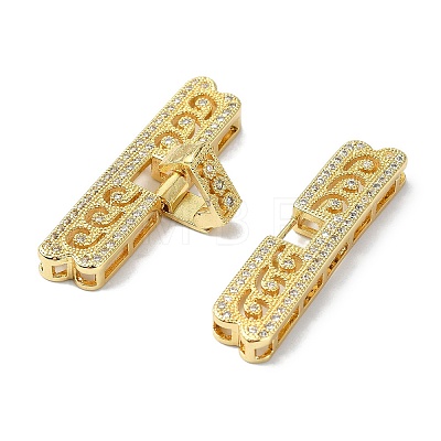 Rack Plating Brass Micro Pave Clear Cubic Zirconia Fold Over Clasps KK-M282-19G-1