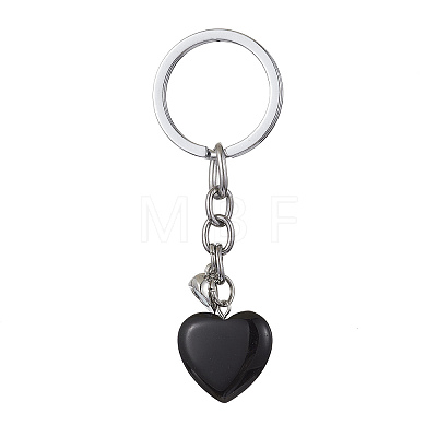 Natural Black Stone & Natural White Jade Heart Keychains KEYC-JKC00548-1