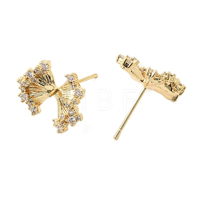 Brass Micro Pave Clear Cubic Zirconia Bowknot Stud Earring Findings KK-G553-08G-1
