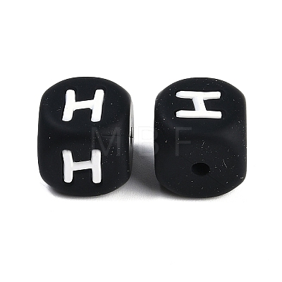 20Pcs Black Cube Letter Silicone Beads 12x12x12mm Square Dice Alphabet Beads with 2mm Hole Spacer Loose Letter Beads for Bracelet Necklace Jewelry Making JX433H-1