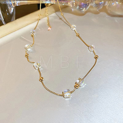 Fashionable Transparent Cube & Stainless Steel Link Chian Necklaces QZ2817-1-1