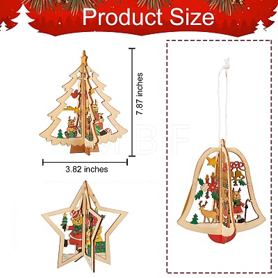 9Pcs 3 Styles Wooden Christmas Mixed Shapes Ornaments DIY-SZ0003-41-1