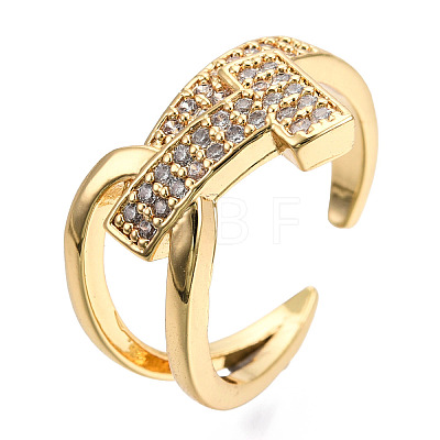 Cubic Zirconia Initial Letter T Open Cuff Ring RJEW-N037-041B-1