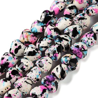 Spray Printed Synthetic Turquoise Beads Strands TURQ-P002-01A-03-1