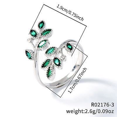 Leaf Brass Rhinestone Cuff Rings PQ0044-3-1