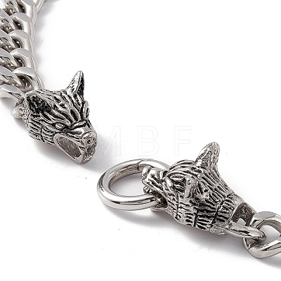 304 Stainless Steel Curb Chains Necklace with Wolf Clasp for Women NJEW-E155-10P-1