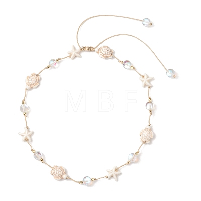 Ocean Starfish Turtle Synthetic Turquoise & Round Moonstone Beaded Adjustable Waxed Nylon Cord Necklaces for Women NJEW-TA00234-1