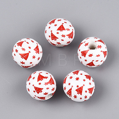 Christmas Spray Painted Schima Wood Beads WOOD-T032-35H-1