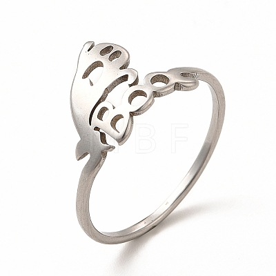 304 Stainless Steel Hollow Out Ghost with Word Boo Finger Ring for Women RJEW-K239-05P-1