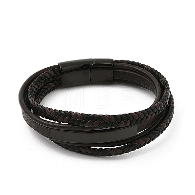 Ion Plating(IP) Braided Leather Cord Multi-strand Bracelets for Men BJEW-Z081-12EB-1