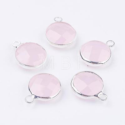 Silver Color Plated Brass Glass Flat Round Charms GLAA-M003-A-13S-1