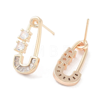 Safety Pins Shape Brass Stud Earrings EJEW-F332-04G-1